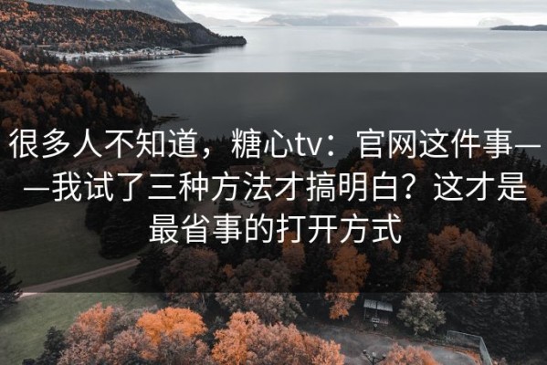 很多人不知道，糖心tv：官网这件事——我试了三种方法才搞明白？这才是最省事的打开方式