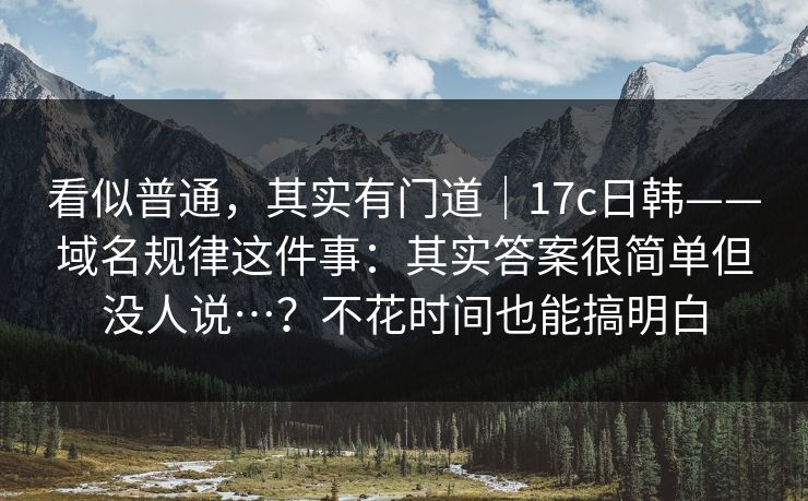 看似普通，其实有门道｜17c日韩——域名规律这件事：其实答案很简单但没人说…？不花时间也能搞明白